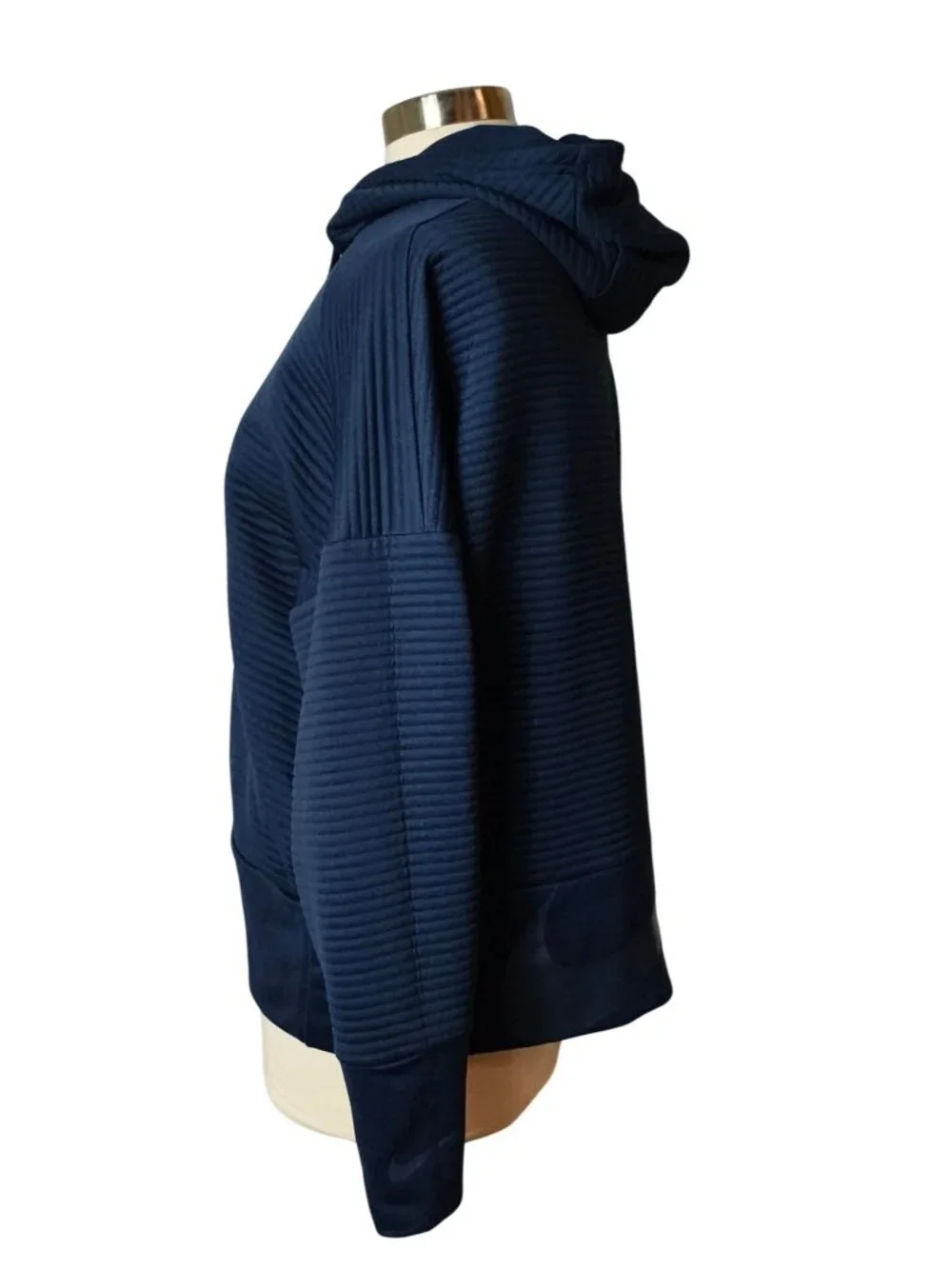 Nike Dri-Fit Womens L Textured Pullover Swoosh Hoodie Navy Blue Athleisure Loose